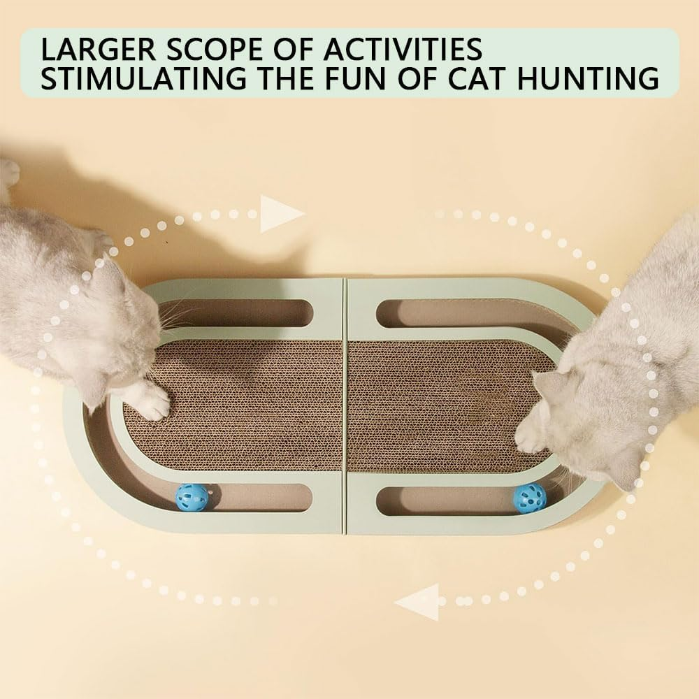 HYAVIA Foldable Cat Scratcher with Ball Track Interactive Corrugated Cardboard Cat Scratching Pad Cat Claw Board Toy for Indoor Cats Durable Double-Sided Cat Toy Lounge image number 2