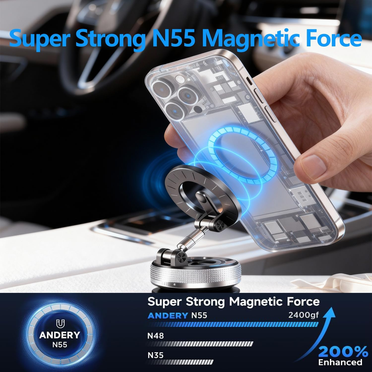 2026 Upgraded Magnetic Car Phone Holder, 360&deg; Adjustable Foldable Vacuum Suction Magsafe Car Mount for Car, Gym, Travel, or Kitchen, Strong Magnetic Phone Holder Compatible with Iphone & All Phones image number 1