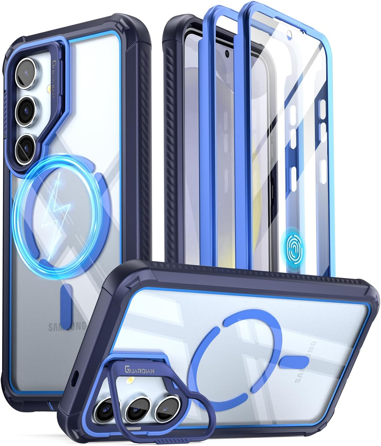 Poetic Guardian Case for Samsung Galaxy S24+ plus 6.7", [Built-In Camera Stand] [Screen Protector Work with Fingerprint ID] Full Body Shockproof Protective Rugged Clear Cover, Black/Clear