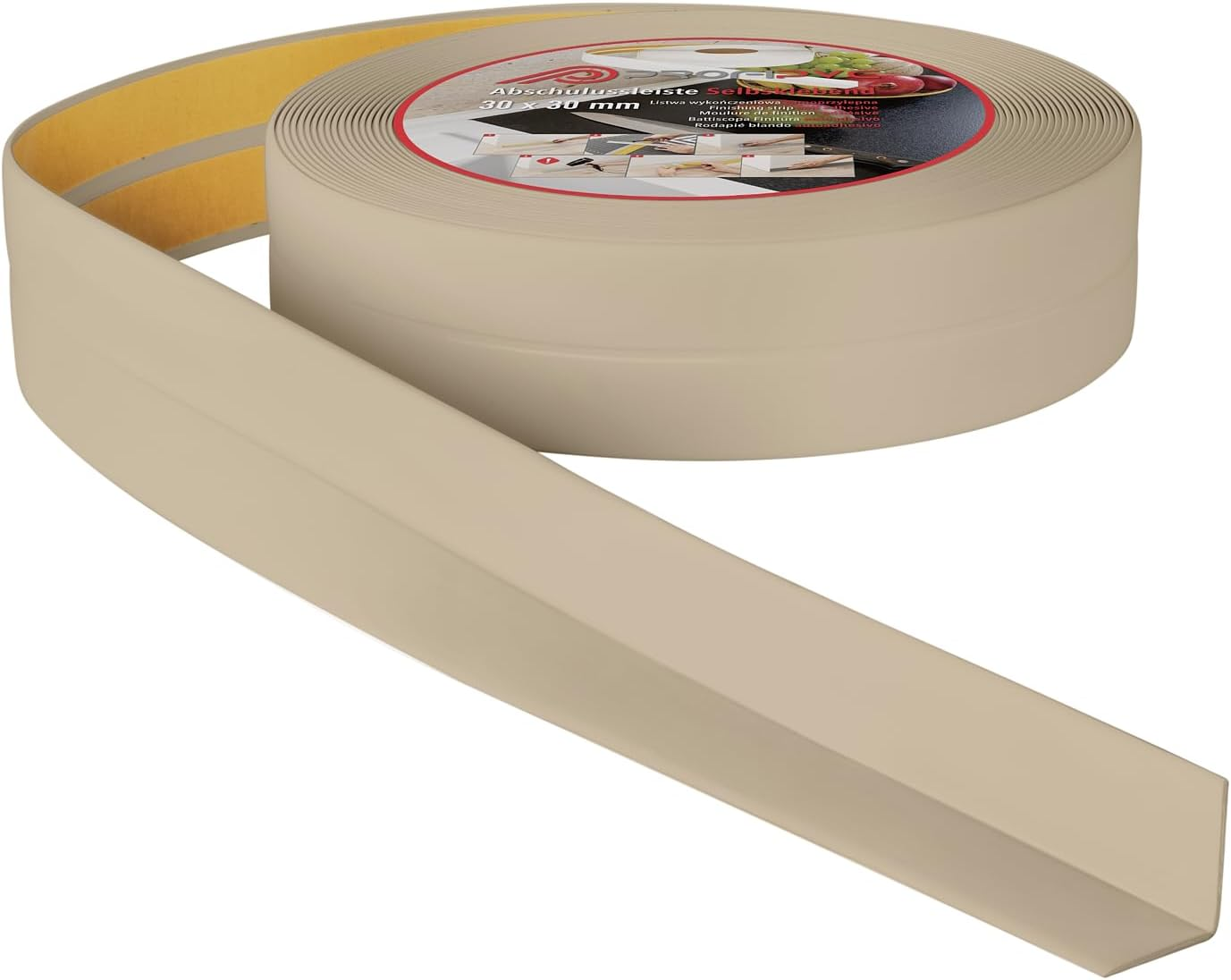 Profipvc Soft Skirting Board, 30 X 30 Mm, 10 M, for Kitchen and Bathroom, Self-Adhesive PVC End Strip, Flexible Kink Strip, Joint Sealing Tape, Light Grey