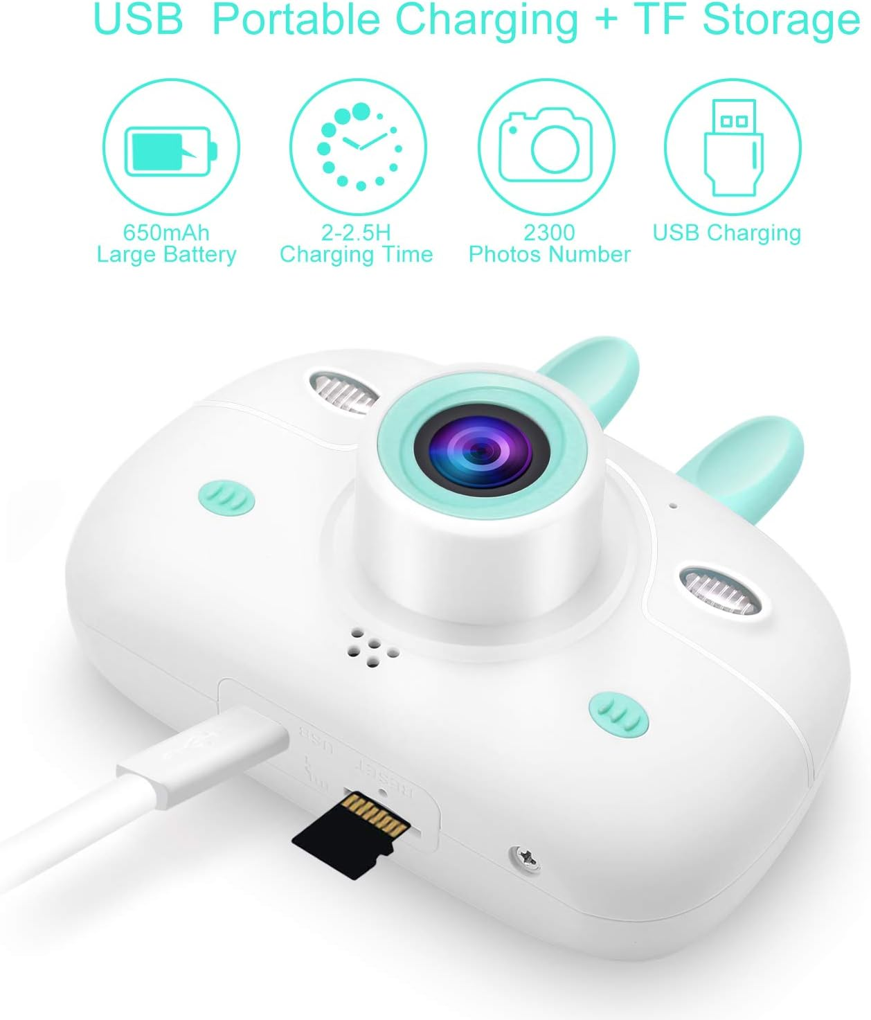 Kids Digital Video Camera Front and Rear Selfie 8MP Mini Rechargeable Children Camcorder, Shockproof Soft Cover 2 Flashlight Toys Camera 3-12 Year Old, 650Mah 32GB (Blue) image number 4