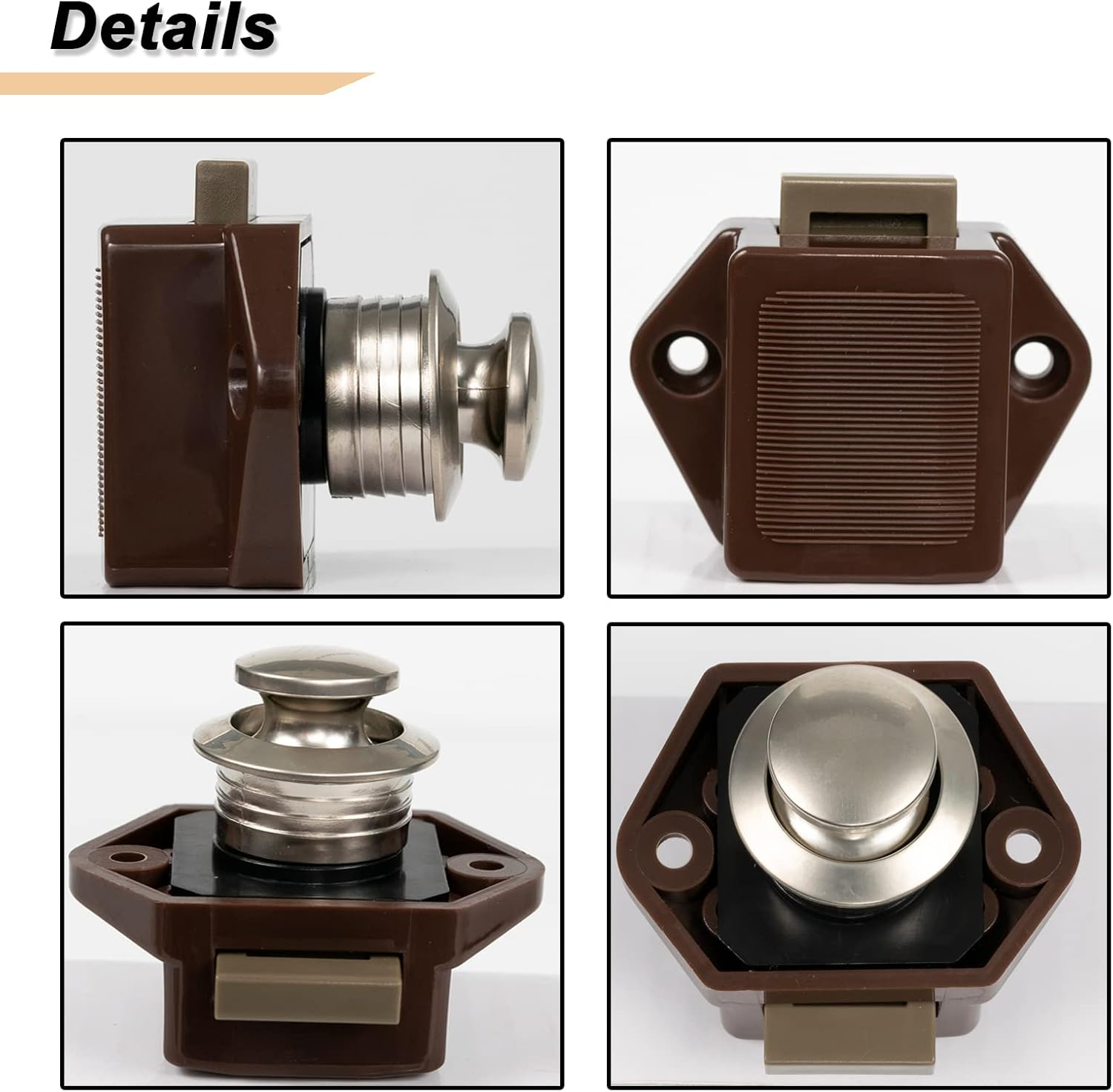2Pcs Mini Brown Push Button Latch Cabinet Door Catch Keyless Cupboard Locks Drawer Cupboard Door Catch Lock Knob Caravan Boat RV image number 6