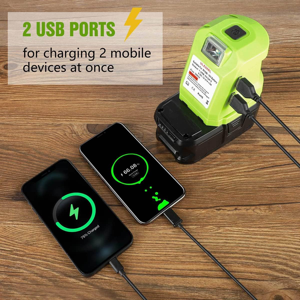 Power Inverter Compatible with 18V Battery P743 PSK005 PBP2003 P107 Portable Station Supply Charger with DC Outlet and Dual USB 300LM LED Light for Outdoor Camping image number 4