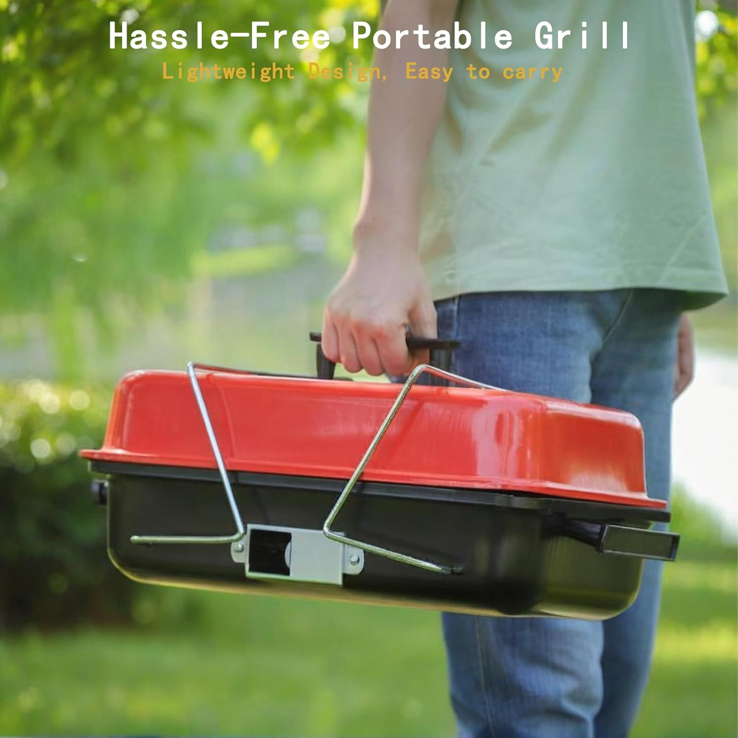 Portable Charcoal Grill, Folding Tabletop Barbecue Smoker with Lid, Small BBQ Grill for Outdoor Cooking Backyard Camping Picnics image number 1