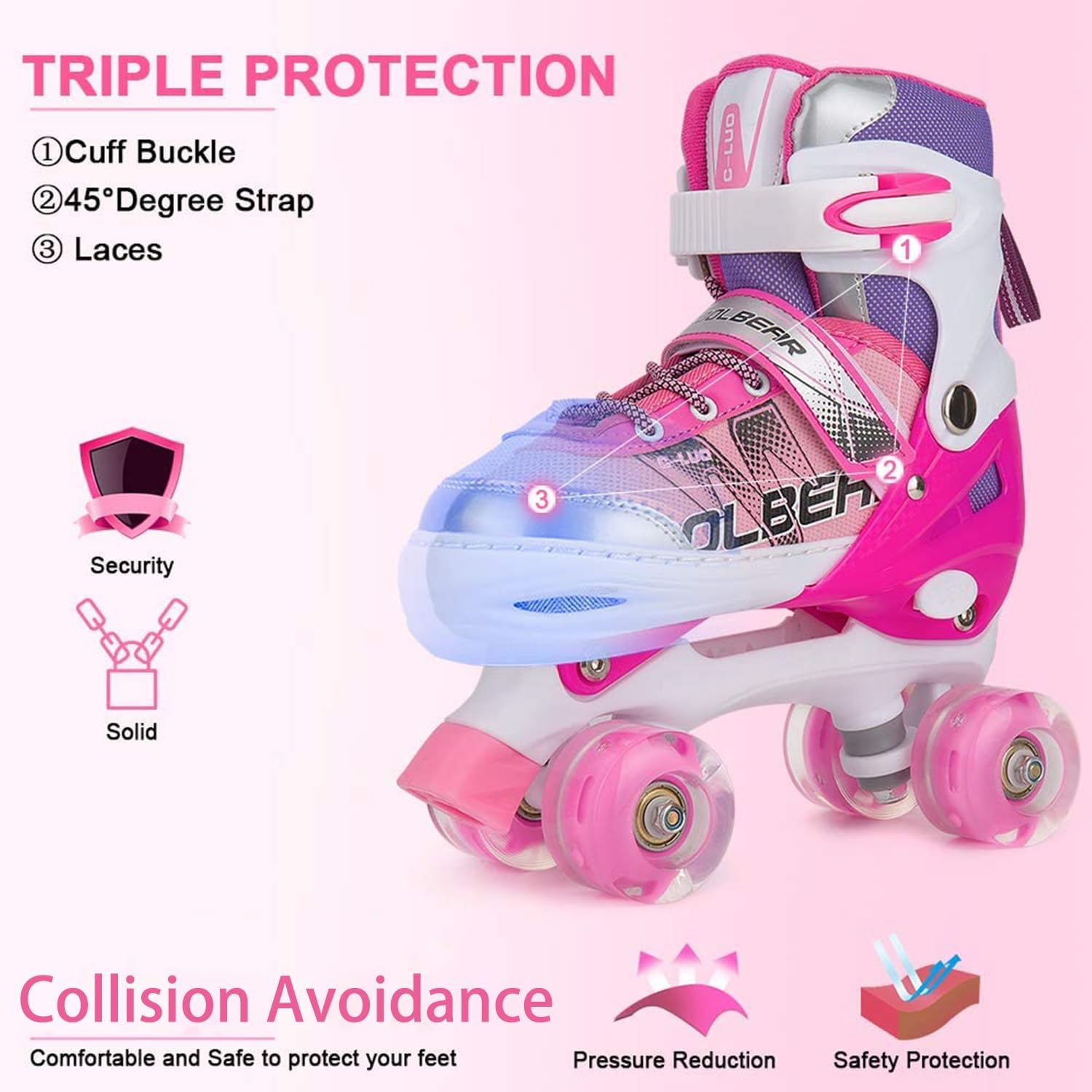 Otw-Cool Adjustable Roller Skates for Girls and Women, All 8 Wheels of Girl'S Skates Shine, Safe and Fun Illuminating for Kids image number 4