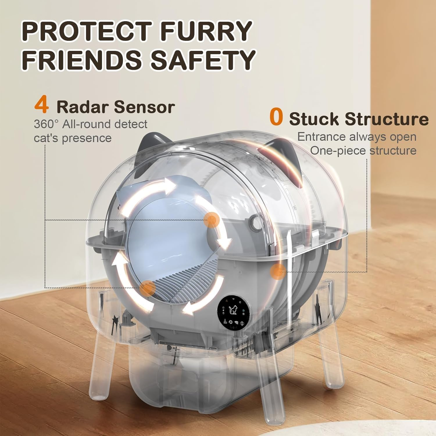 MINYII Self Cleaning Cat Litter Box with Mat & Baffle Plate, 76L+13L Large Capacity, Smart Automatic Cat Litter Box for Multiple Cats, APP Control/Low Noise/Safety Protection (Purple)