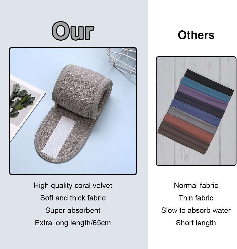 Pack of 3 Hair Bands for Make-Up, Cosmetic Headband, Terry Towelling, Spa Headband, Terry Towelling Hair Bands, Adjustable Hair Protection Band for Showers, Make up and Cosmetics (Grey) image number 6