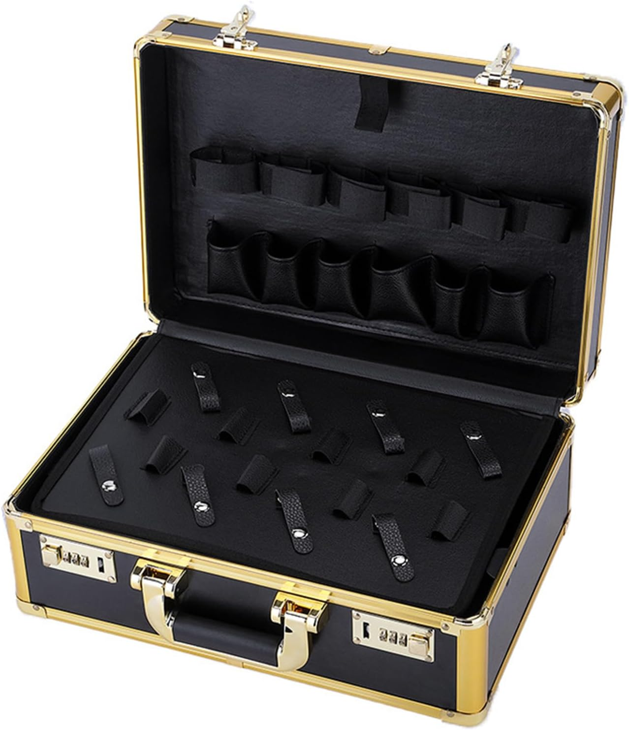 Namolit Hairdressing and Makeup Lockbox Large Capacity Hairdressing Tool Storage Bag with Password Lock Multi-Functional Storage Toolbox Gold