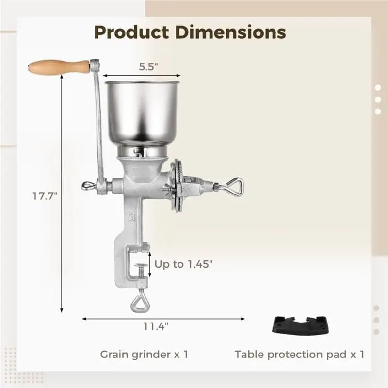 Hand Crank Grain Mill, Corn Grinder Flour Maker Wheat Grain Nut Mill Grinder Kitchen Tool, High Hopper Cast Iron Manual Grain Mill, for Restaurants Kitchens Bakery image number 5