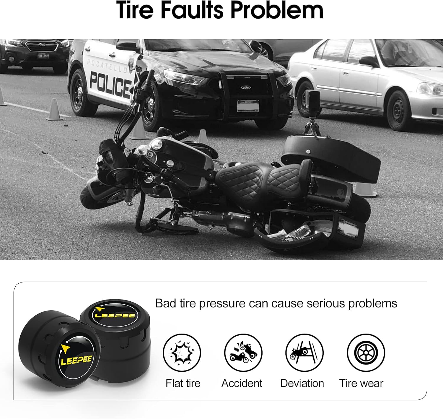 Leepee Motorcycle Tire Pressure Monitoring System, Tire Pressure and Temperature Alarm, Wireless Motorcycle TPMS with 2 External Sensors, Support Ios and Android image number 3