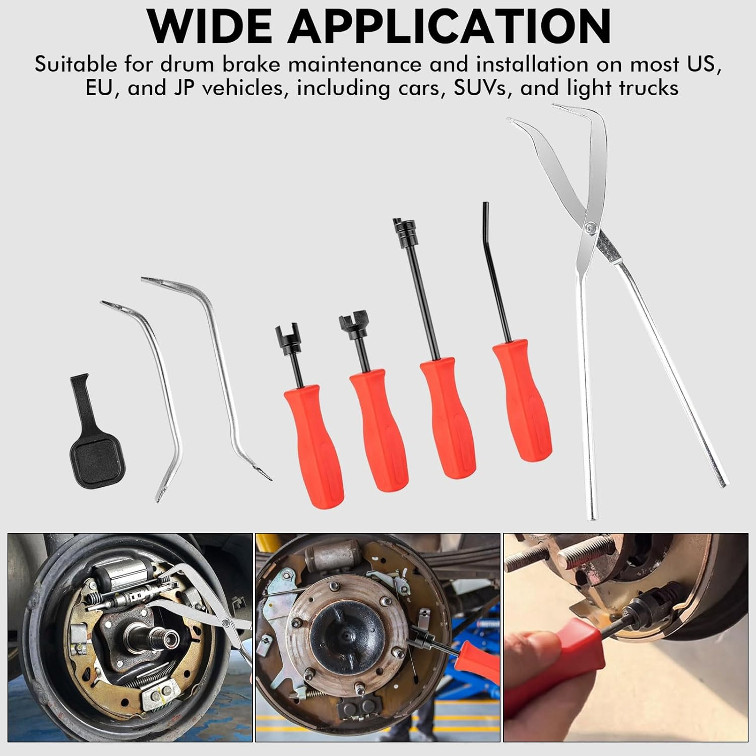 10-Piece Drum Brake Service Tool Kit Brake Caliper Compression Tool, Drum Brake Spring Tool Set Includes Spring Pliers, Retainers, Compressors & Spoons, Compatible with Most US, EU, JP Vehicles