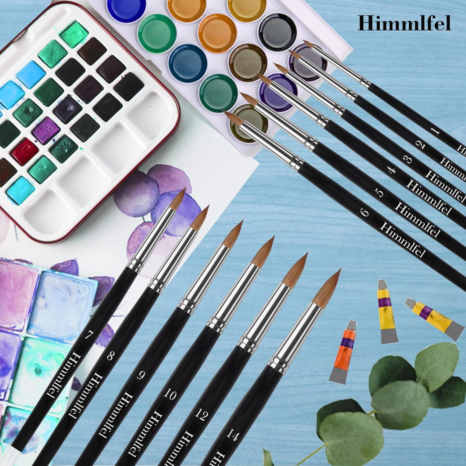 Himmlfel round Pointed Tip Paint Brush Set, 12 Pcs round Pointed Tip Paint Brushes for Painting Details, Thin to Thick Lines and More, for Acrylic, Watercolour, Oil and Gouache Painting image number 6