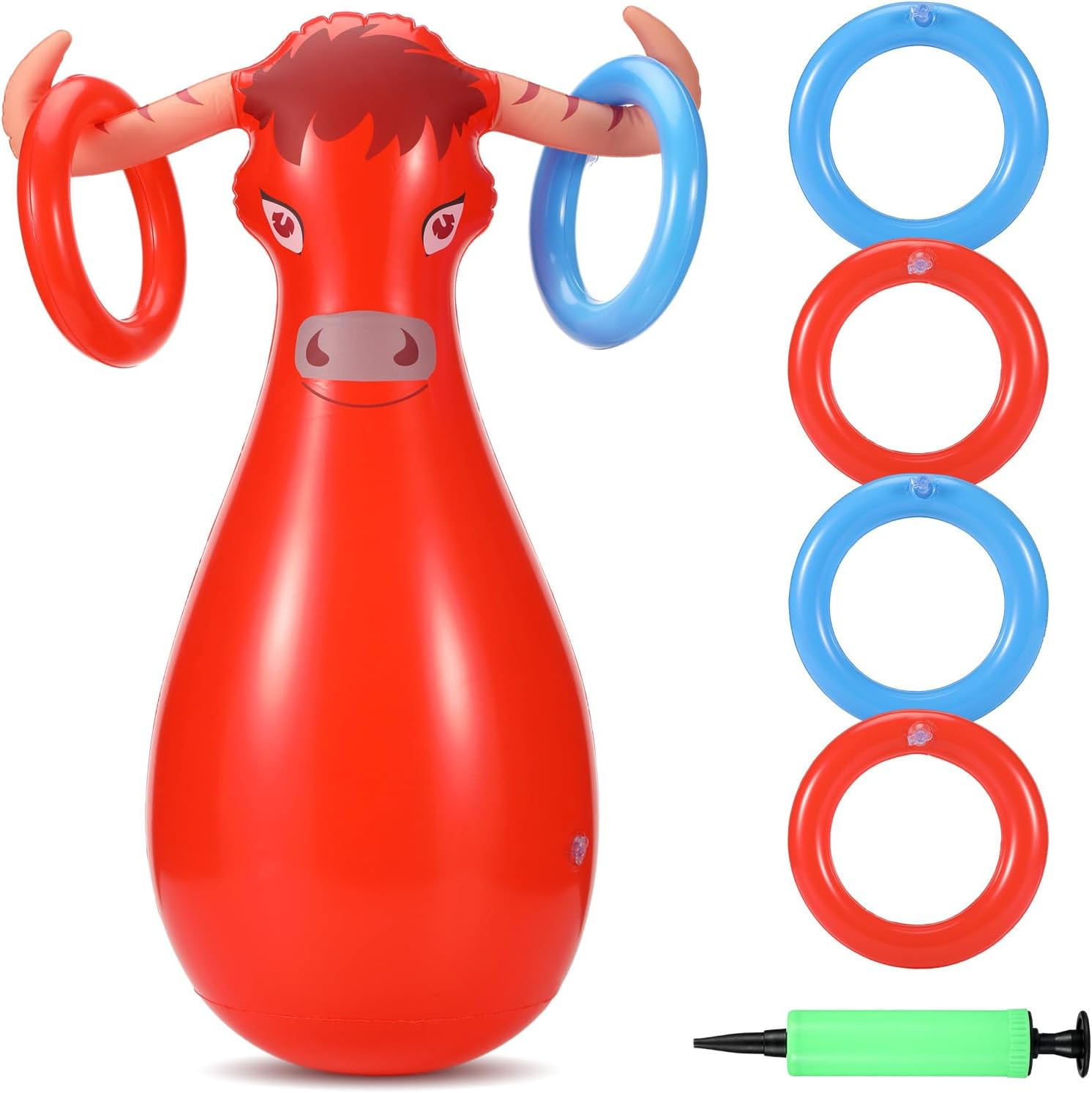 Arrowbash Inflatable Bull Ring Toss Game Set Include Inflatable Bull, Inflatable Rings for Kids Adults Fiesta Rodeo Cowboy Party Supplies Pool Beach Decoration image number 4