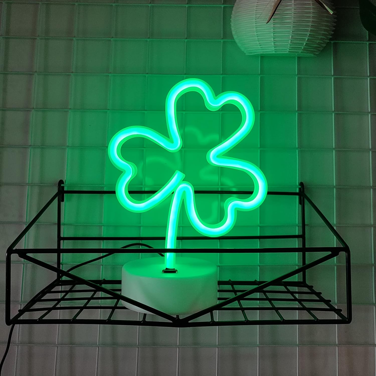 JYWJ Neon Signs with Holder Base,Usb or 3-AA Battery Powered Neon Light,Led Desktop Wall Decoration,Various Parties,Decoration of Business Premises(Clover) image number 3