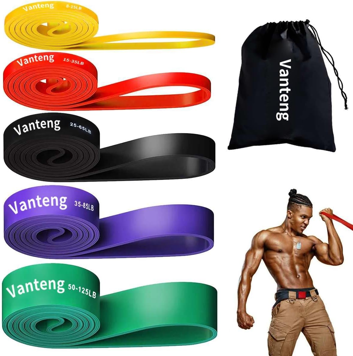 Vanteng Resistance Bands Set, Pull up Assistance Bands Set for Men & Women, Exercise Fitness Bands with Bag for Working Out, Body Stretching, Physical Therapy, Muscle Training