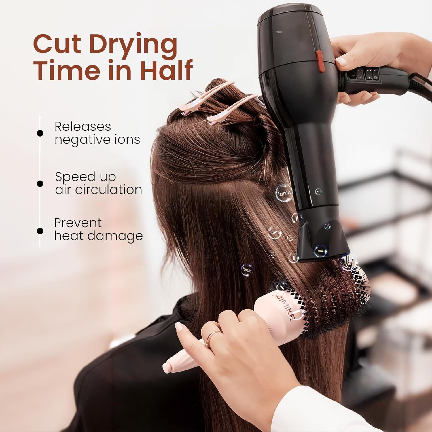 AIMIKE Rose Luxe round Brush - Nano Thermal Ceramic Tech, 53 Mm/ 2.1 Inch Barrel Brush with 4 Clips, Ideal for Blow Drying, Curling, Styling and Shine image number 1