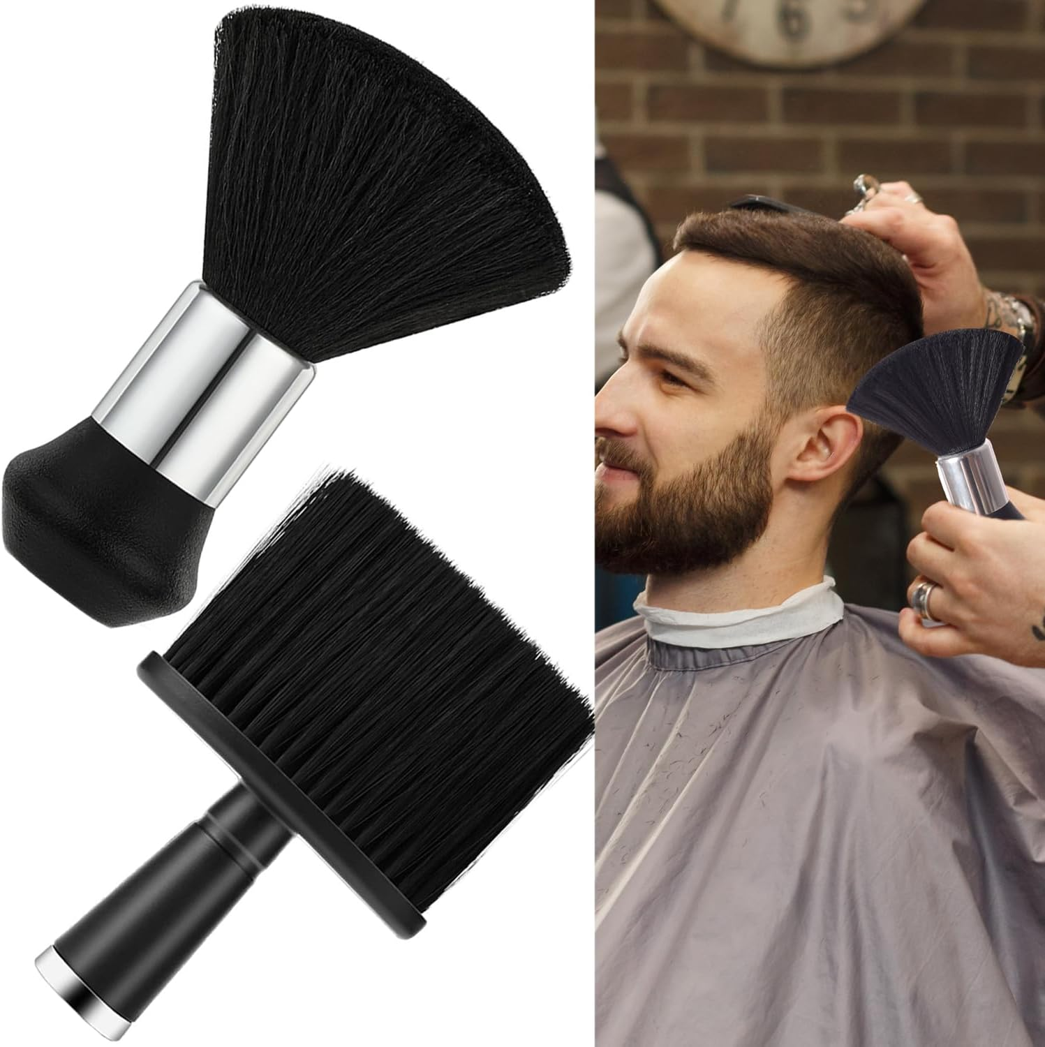 2 Pcs Neck Brush Neck Duster Barber Brush to Remove Loose Hair, Professional Hair Cutting Brush Soft Barber Brush Neck Duster Barber Accessories for Brushing off Hair around Neckline and Ears Haircut image number 3