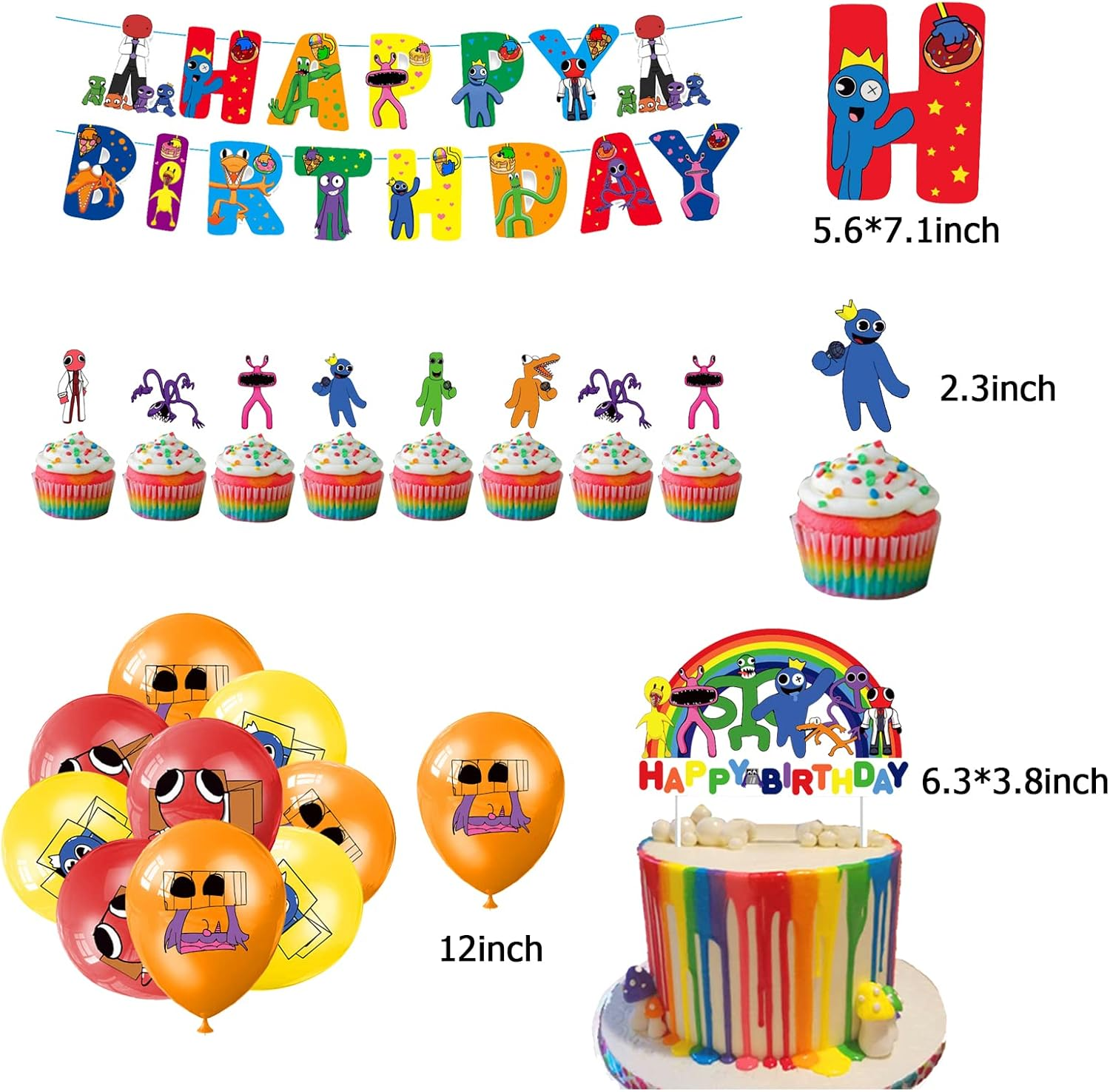 Birthday Party Decorations Rainbow Friends Balloons Birthday Roblox Rainbow Friends Birthday Cake Decorations Rainbow Friends Happy Birthday Banner Rainbow Friends Birthday Decoration image number 5