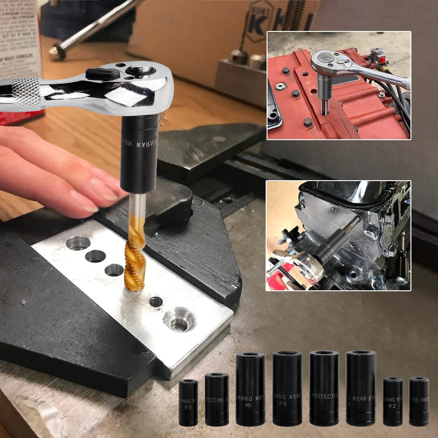 Bestgle 8 Pcs Tap Socket Set, 1/4" & 3/8" Square Drive Tap Socket Adapter, Screw Thread Taps Sockets Wrench Adapter Holders Fits All MCTI Standard Taps (1/2" & 1/8" NPT, up to 12Mm)