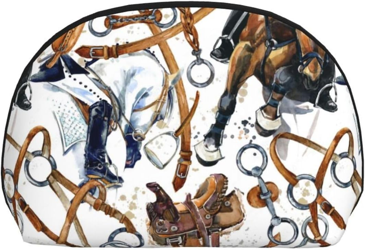 Cozimangoe Coin Pouch Makeup Bags Set, 2 Piece Shell Shape Cosmetic Bag with Pockets for Daily Travel Handbag Lipstick Keys Toiletry, Personalized Horse Racing Harness Horse image number 1