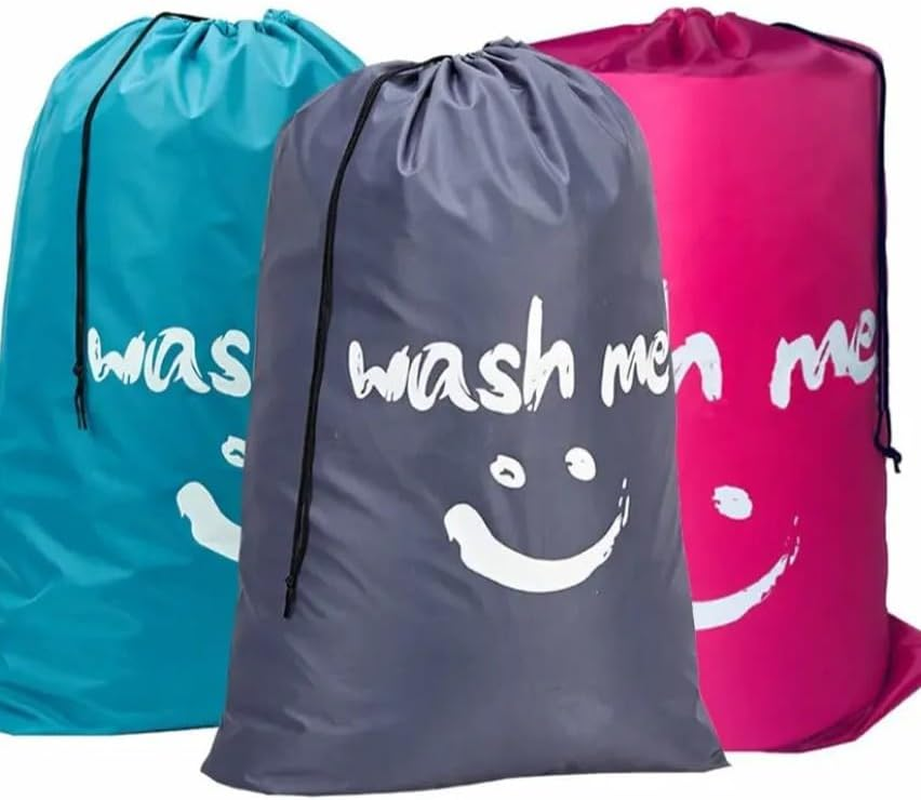 YC-GREHUN 3Pcs Large Oxford Fabric Laundry Bag with Drawstring Ideal for Laundry, Travel & Organisation （Green, Gray, Red）