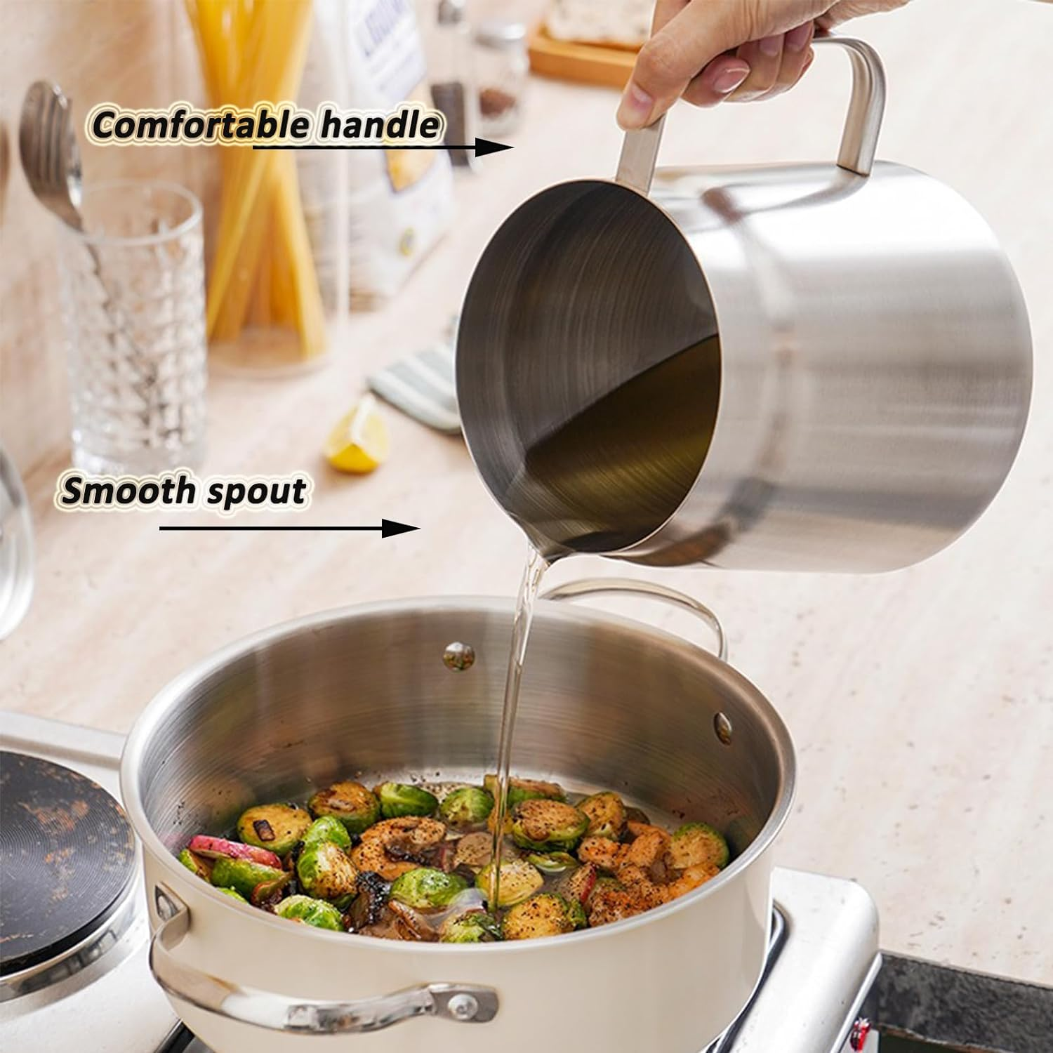 2L Stainless Steel Oil Filter Pot with Deep Fryer Basket - Kitchen Large Capacity Versatile Oil Strainer Vessel and Bacon Grease Saver for Cooking Grease (2.0L) image number 6