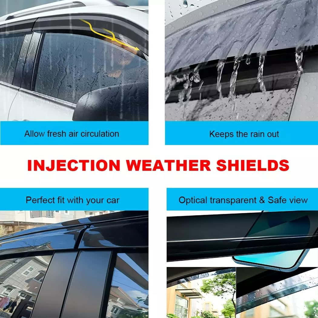 4PCS Premium Weather Shields Window Visors for Toyota Hilux 2005-2015 Dual Cab Weather Shields Window Visors Rain Guard Car Wind Deflectors Black