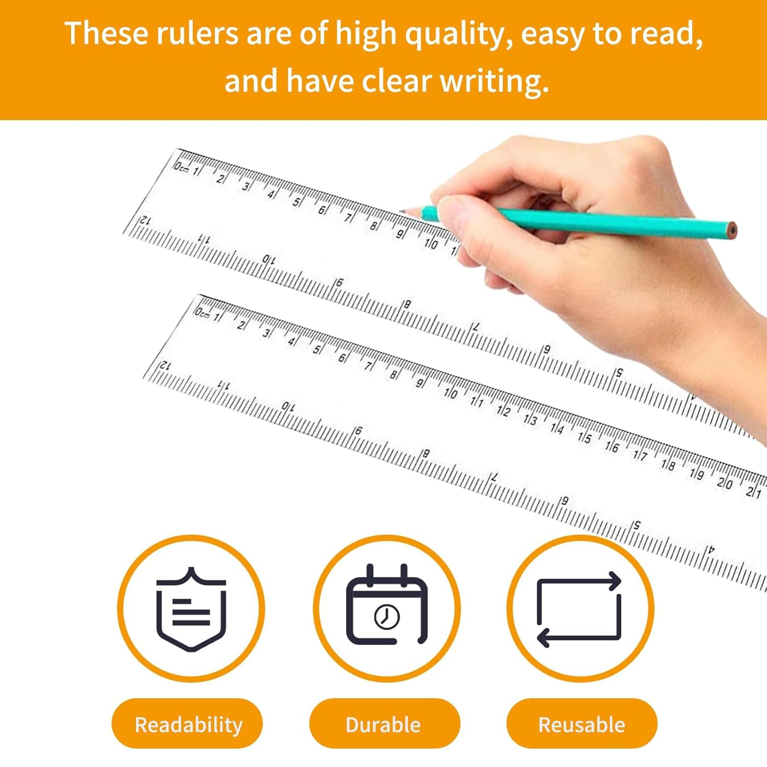 30 Pcs Clear Plastic Ruler Set, 12 Inch/30 Cm Transparent Straight Ruler with Centimeters and Inches, Flexible Measuring Tool for Student Classroom School Office