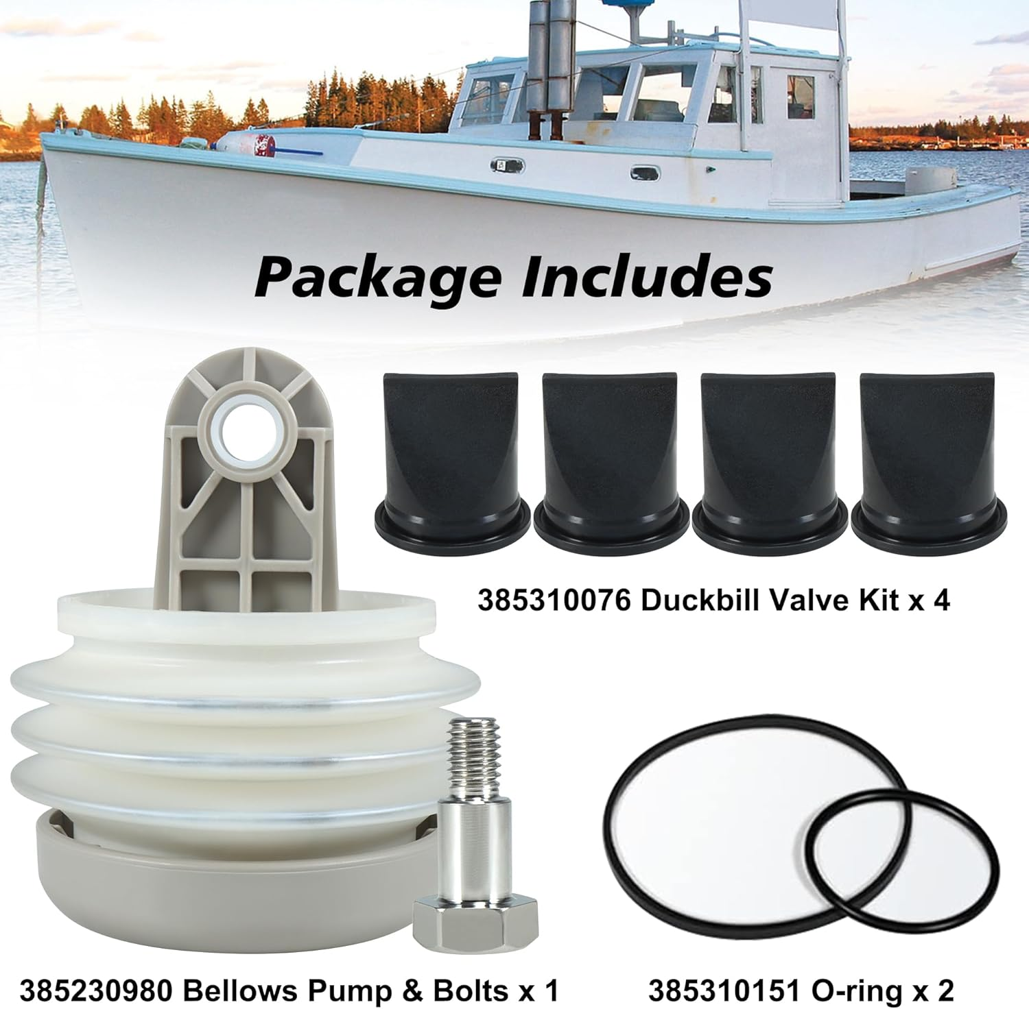 385230980 Pump Bellow Kit with Duckbill Valve and O-Ring Kit Replace for S, T, J Series Vacuum Pump Fits for Dometic Sealand RV and Boat Toilet Vacuflush Parts image number 3