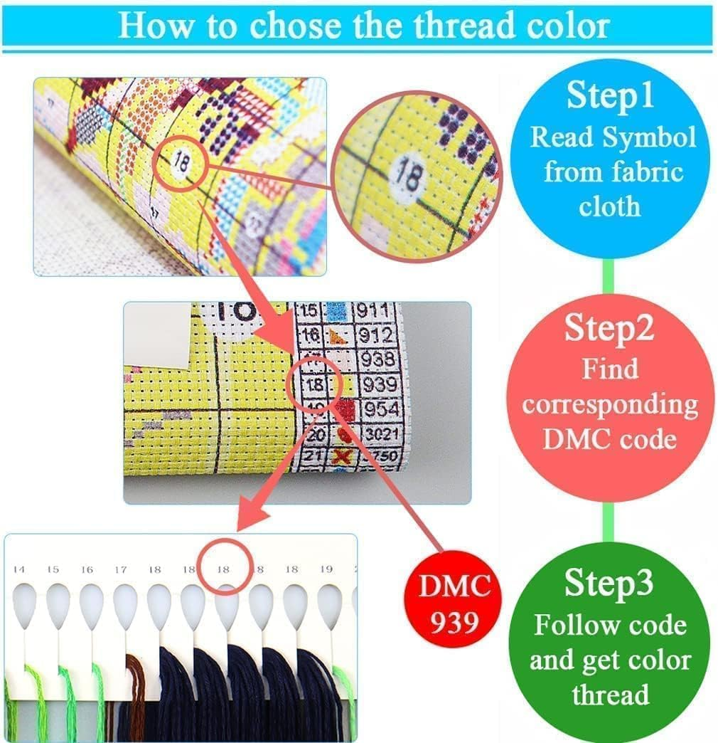 Starry Night Stamped Cross Stitch Kits - Tree Counted Cross Stitch Kits for Beginners Adults Needlepoint Moon Cross-Stitch Patterns Dimensions Needlecrafts Embroidery Kits Arts and Crafts image number 6