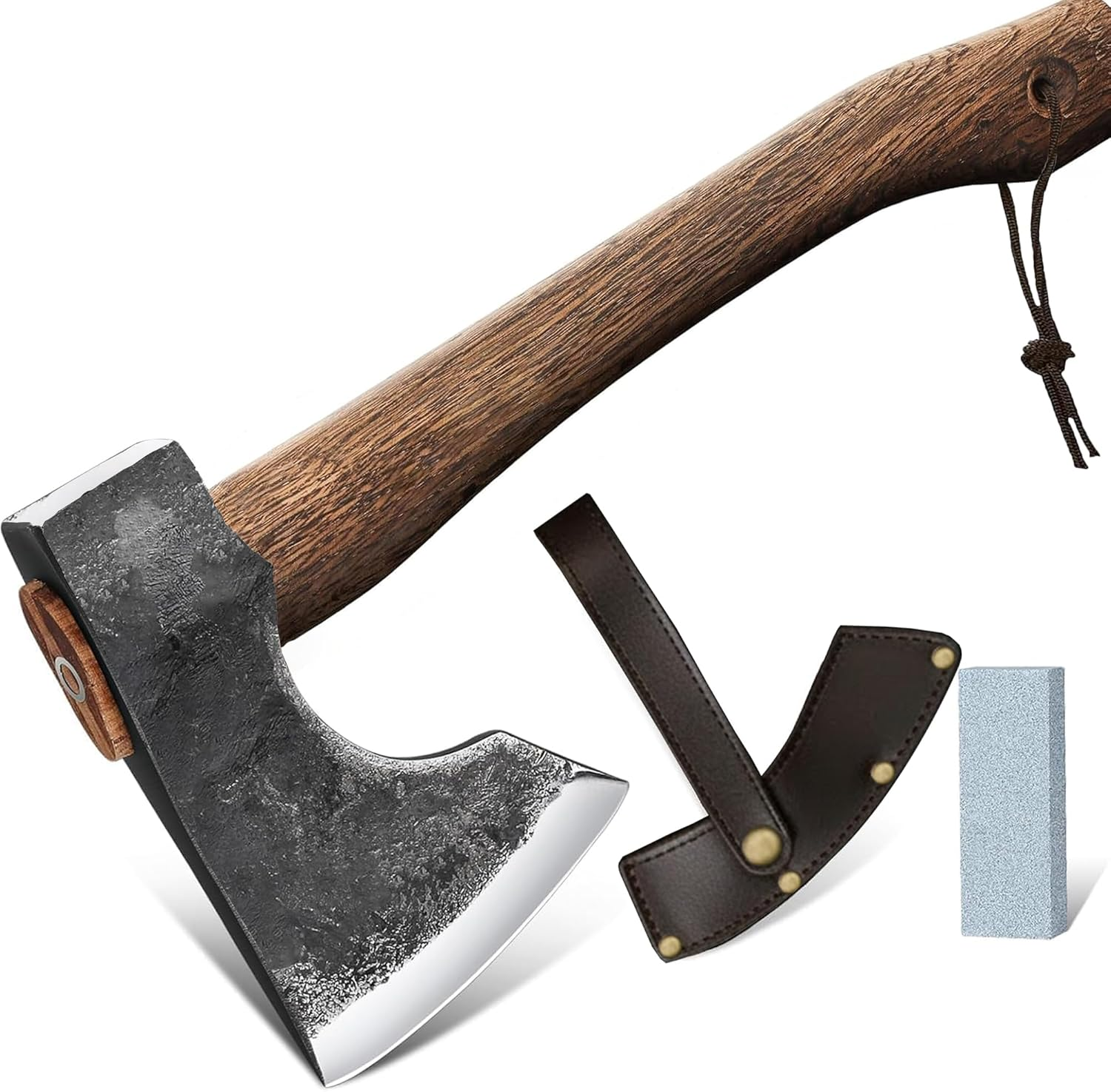 Wood Axe Small Outdoor Camp Hatchet for Splitting and Kindling, Hand-Forged with Sheath High Carbon Steel Garden Camping Tools Survival Chopping Forged Viking Axe with Beech Handle image number 1
