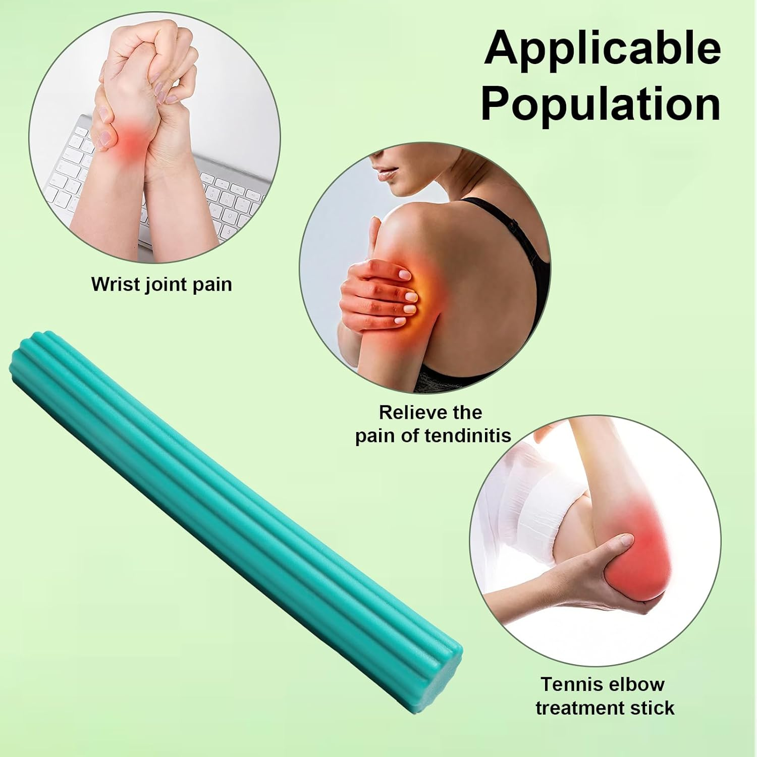 Tennis Elbow Therapy Bar - Resistance Band & Elbow Support-Grip Strength & Shoulder Flexibility, Fitness Equipment for Tennis Players & Arm Strength Training 15LB Green TPE