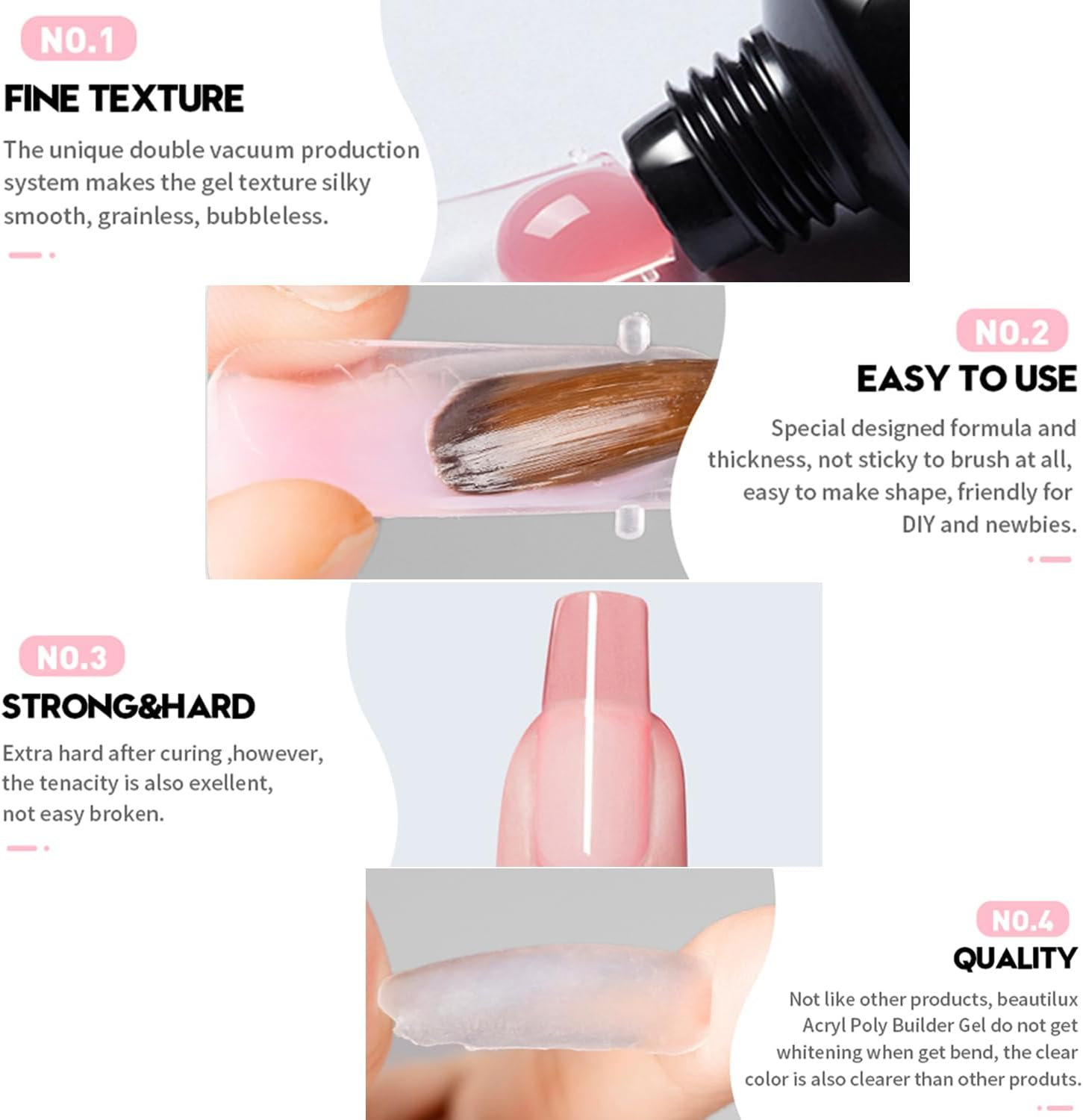 Beautilux Acrylic Gel for Nails - Pink, Long Lasting Nail Art, Quick Extension, Natural Look, UV Gel for Starters - 50 Ml - K50-01 image number 4
