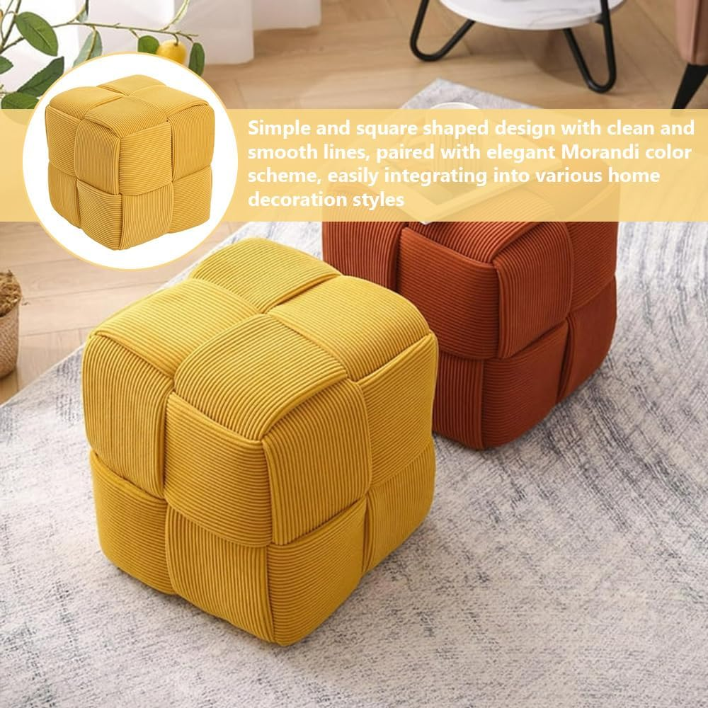 Foot Rest Stool,Cube Sofa Stool,Living Room Ottoman,Square Shoe Changing Chaircube Footstool,For Living Room, Bedroom, Home Shoe Changing,For Entrance,Square (Yellow) - Yellow image number 5