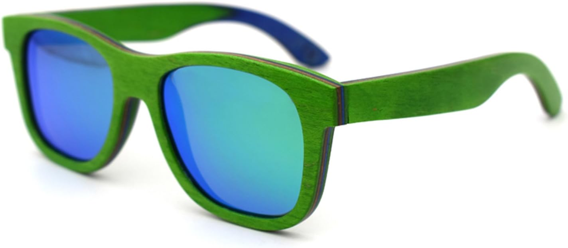 Skateboard Sunglasses Wood Glasses Polarized Wayfarer Sun Shades for Men UV400 Protection with Bamboo Case 52Mm (Green, 2 Inches) image number 3