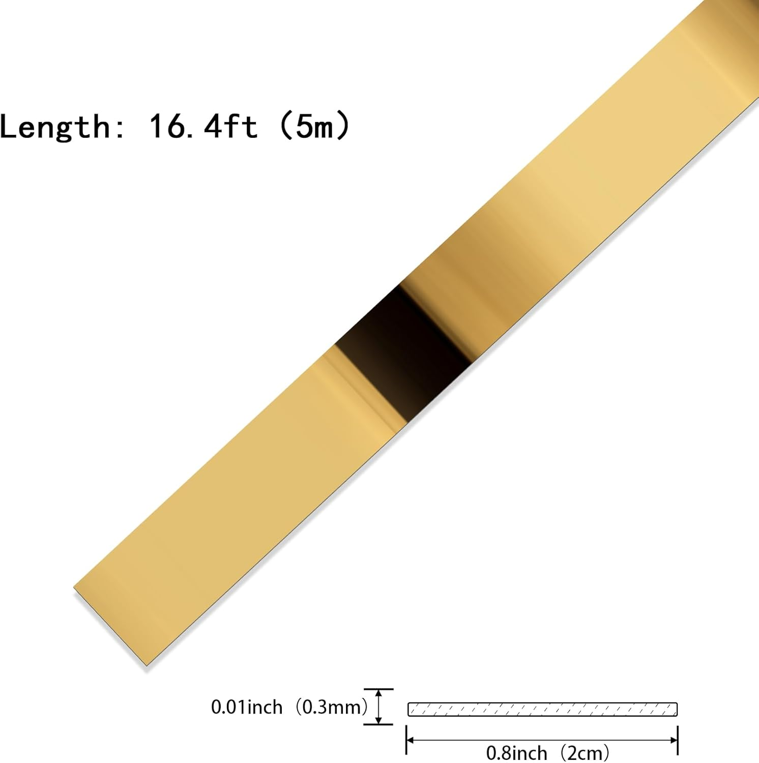 Gold Metalized Mirror-Like Finish Molding Trim, Peel and Stick Strip for Mirror Frame, Wall, Fireplace and Home DIY Decoration (16.4 Ft X 0.8 Inch)