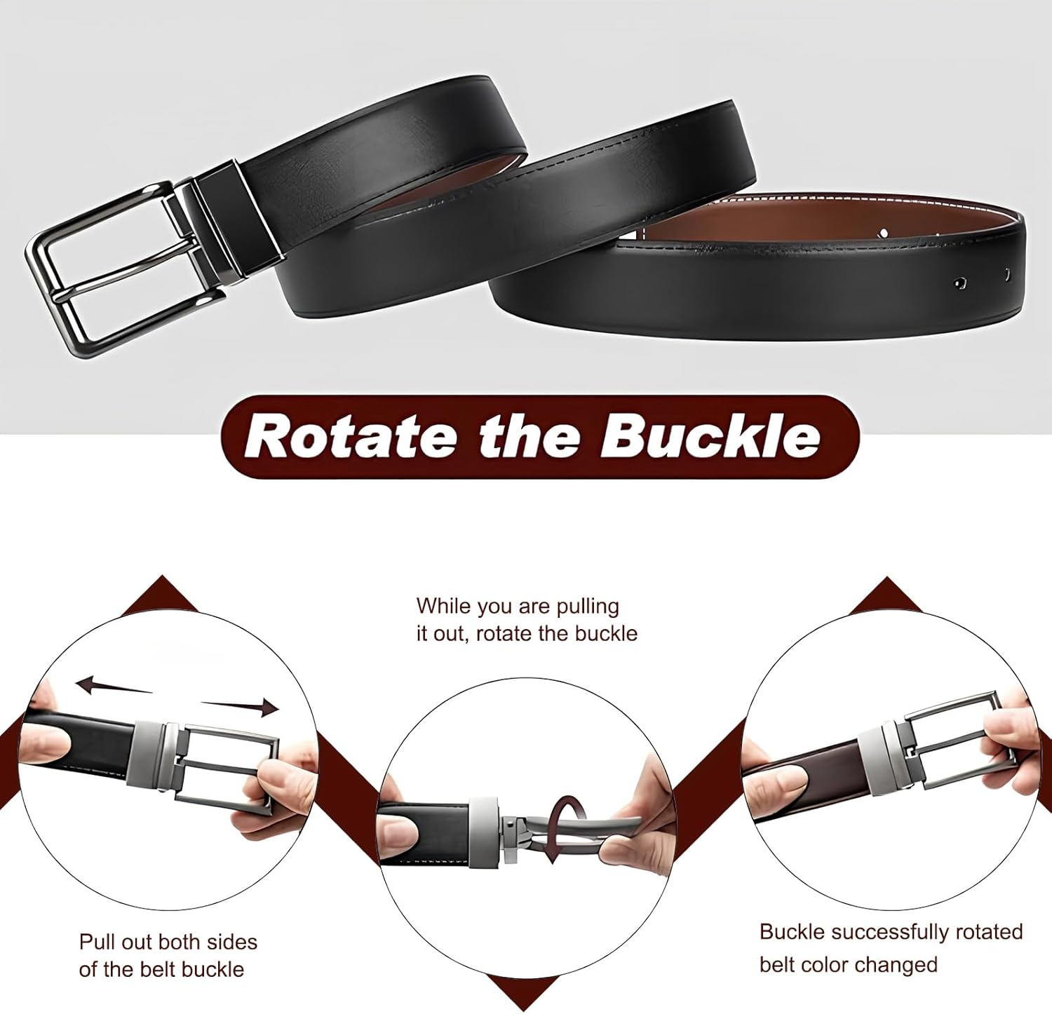 Genuine Leather Belts for Men, Reversible Belts for Men, Stylish and Simple Men'S Belts for Suits, Jeans, Casual Clothing and Business Clothing