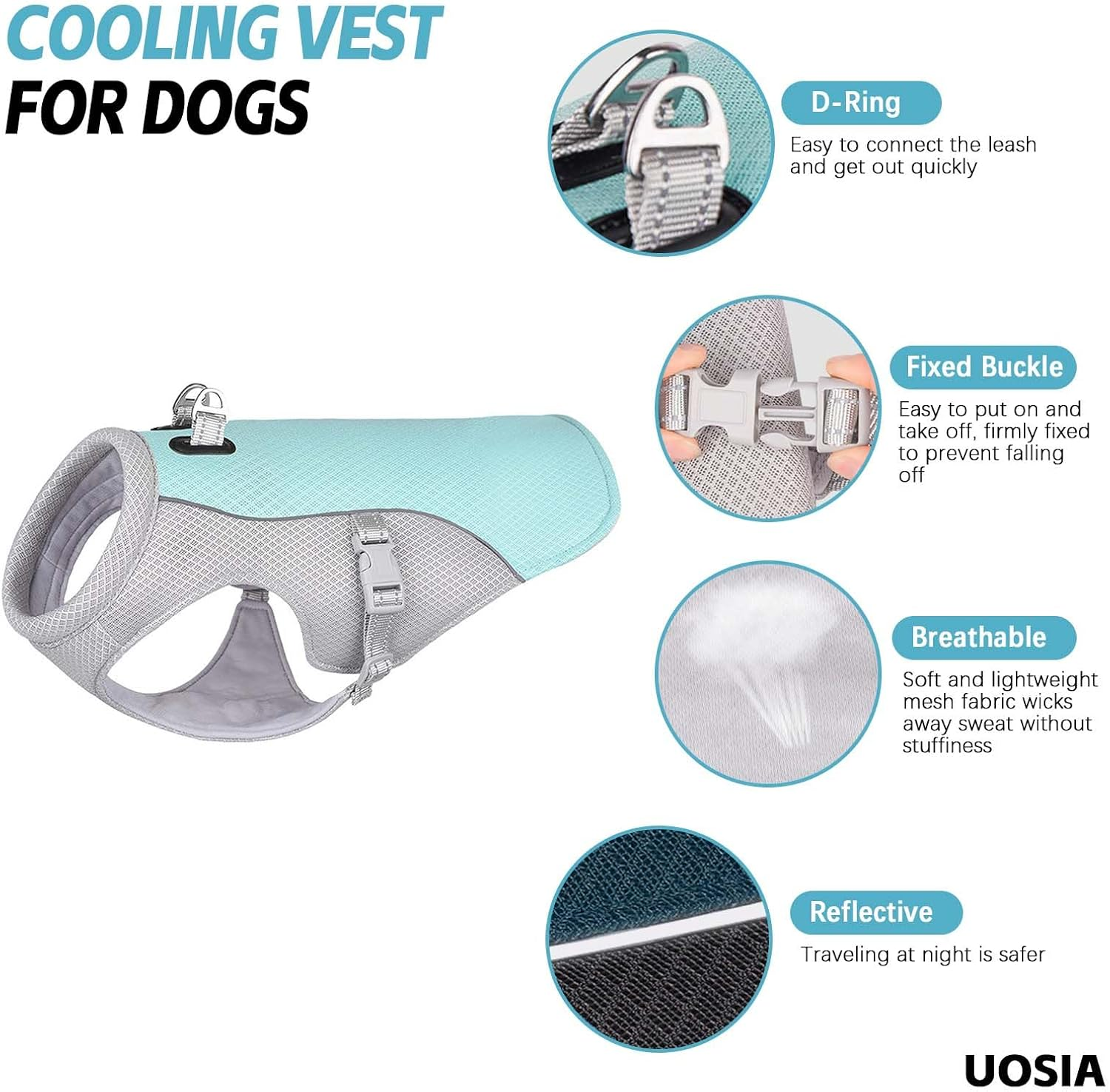 UOSIA Extra Large Dog Cooling Vest Pet Cooling Shirt Lightweight Dog Cooling Jacket with D Ring and Reflective Stripe Summer Puppy Vest Harness for Hiking Walking image number 2