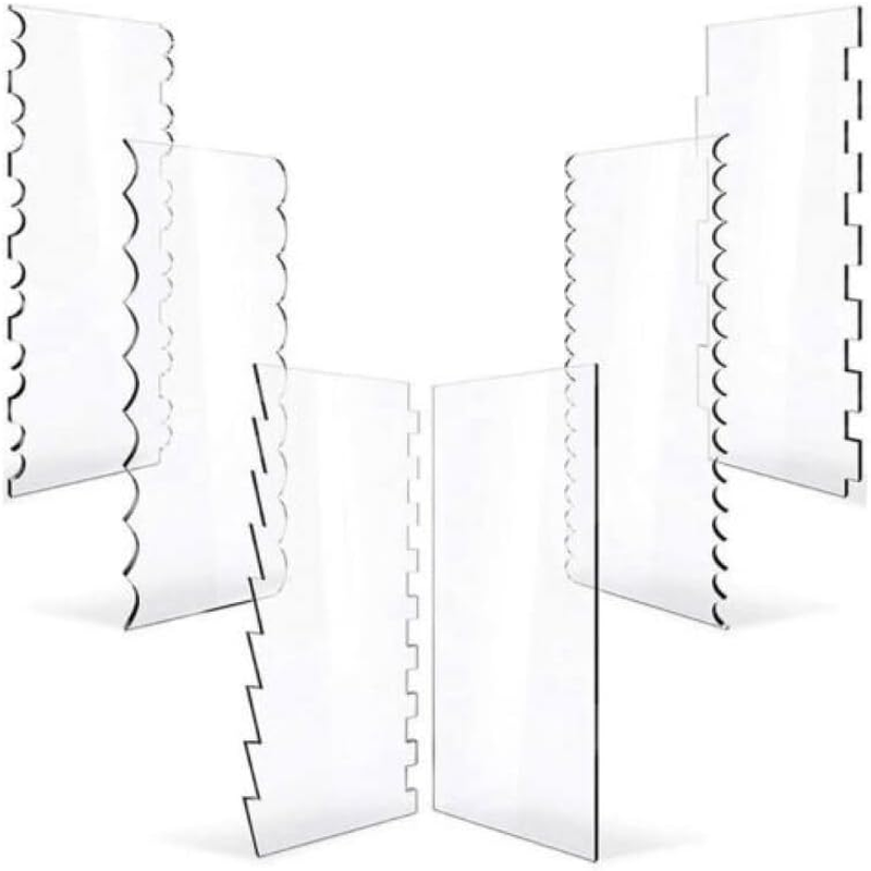 AIMALL 6-Piece Acrylic Cake Scraper Set 9.4X3.9In Decorating Contour Comb and Edge Smoother Tools for Baking