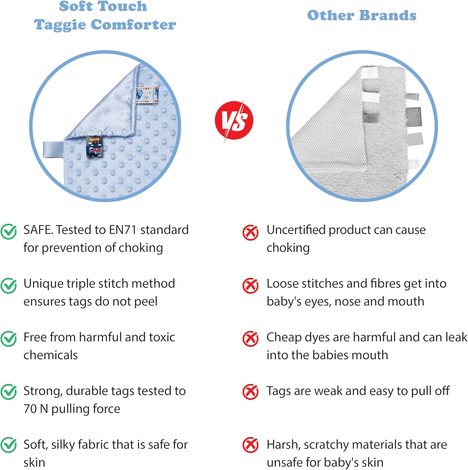 Soft Touch Taggie Dimple Comforter Baby Comfort Blanket with Sensory Tags and Bubble/Heart/Star/Foil Print Pattern (Dimple) (Pink, 35Cm X 35Cm) image number 6