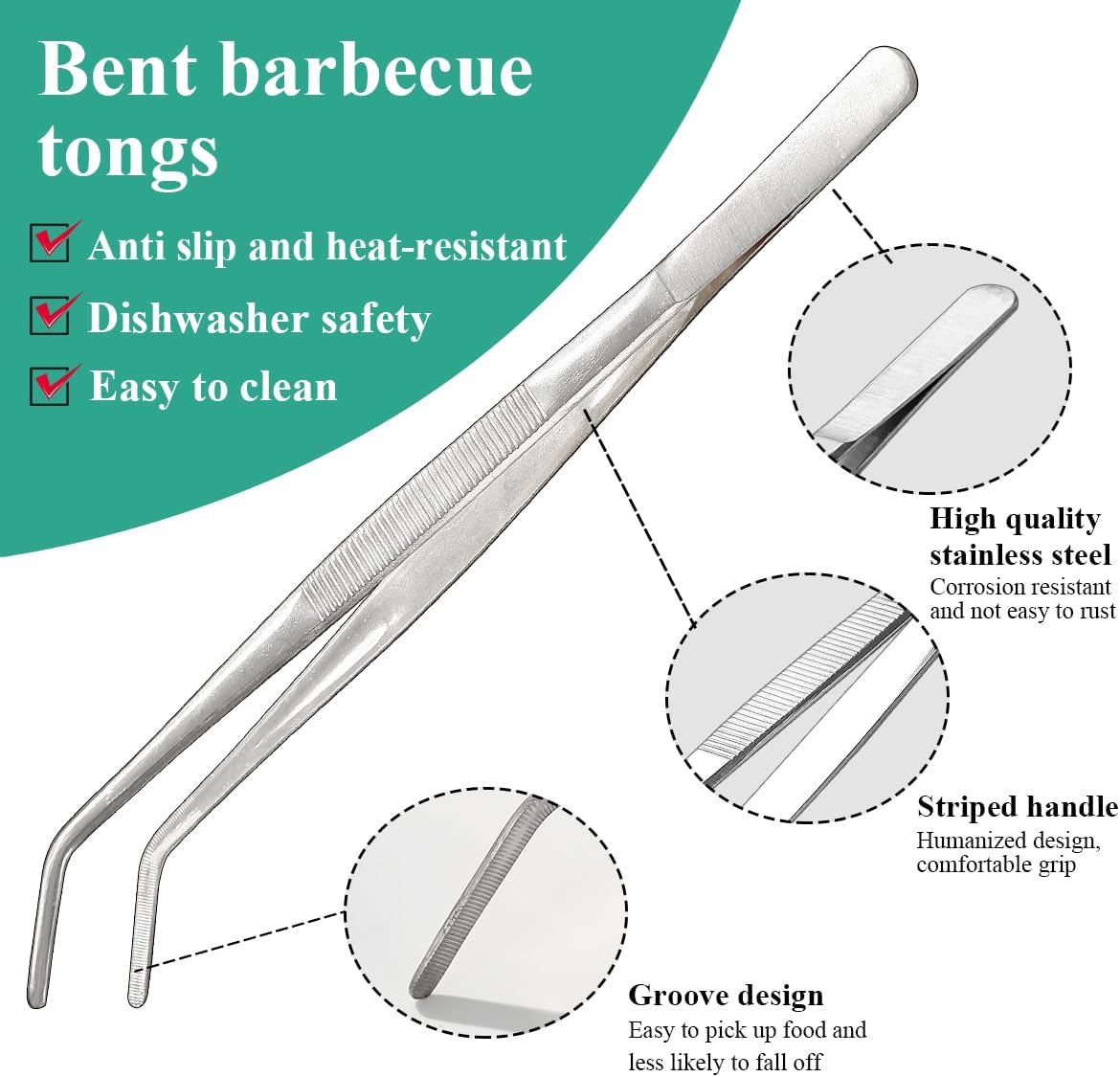 Evanda Kitchen Tweezers 30Cm/12 Easy Pickup, Heavy Duty Extra-Long Stainless Steel Cooking Tweezers Cooing Tong Dishwasher Safe