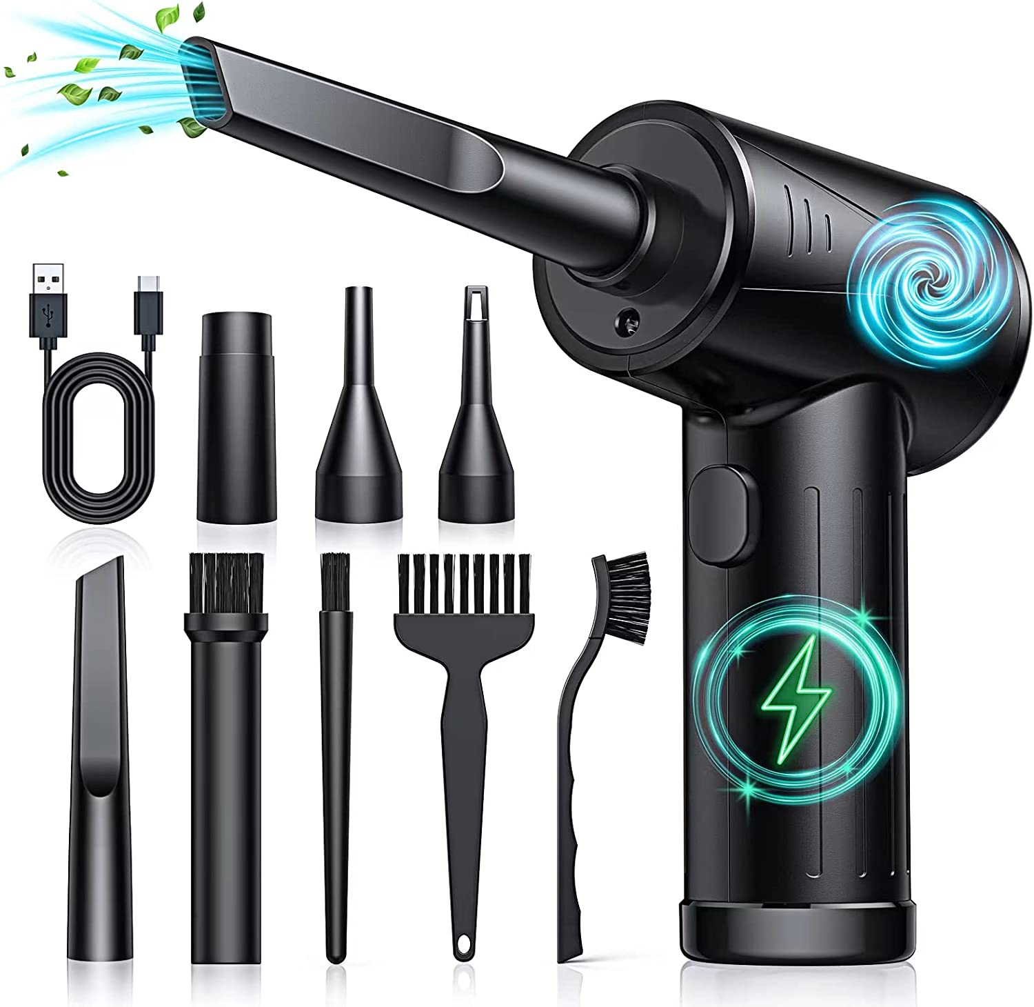 Compressed-Air-Duster-Keyboard-Cleaner-110000Rpm Electric Air Dusters-Replace Can-No Canned Duster-Pc Cleaning-Air Blower-Cordless Duster for Computers 7600Mah, Black (D1)