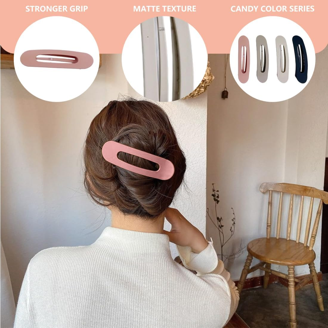 VAEIORP 4 Large Matte Duckbill Clips - 11Cm Flat Hair Claw Clips 4 Colours image number 5