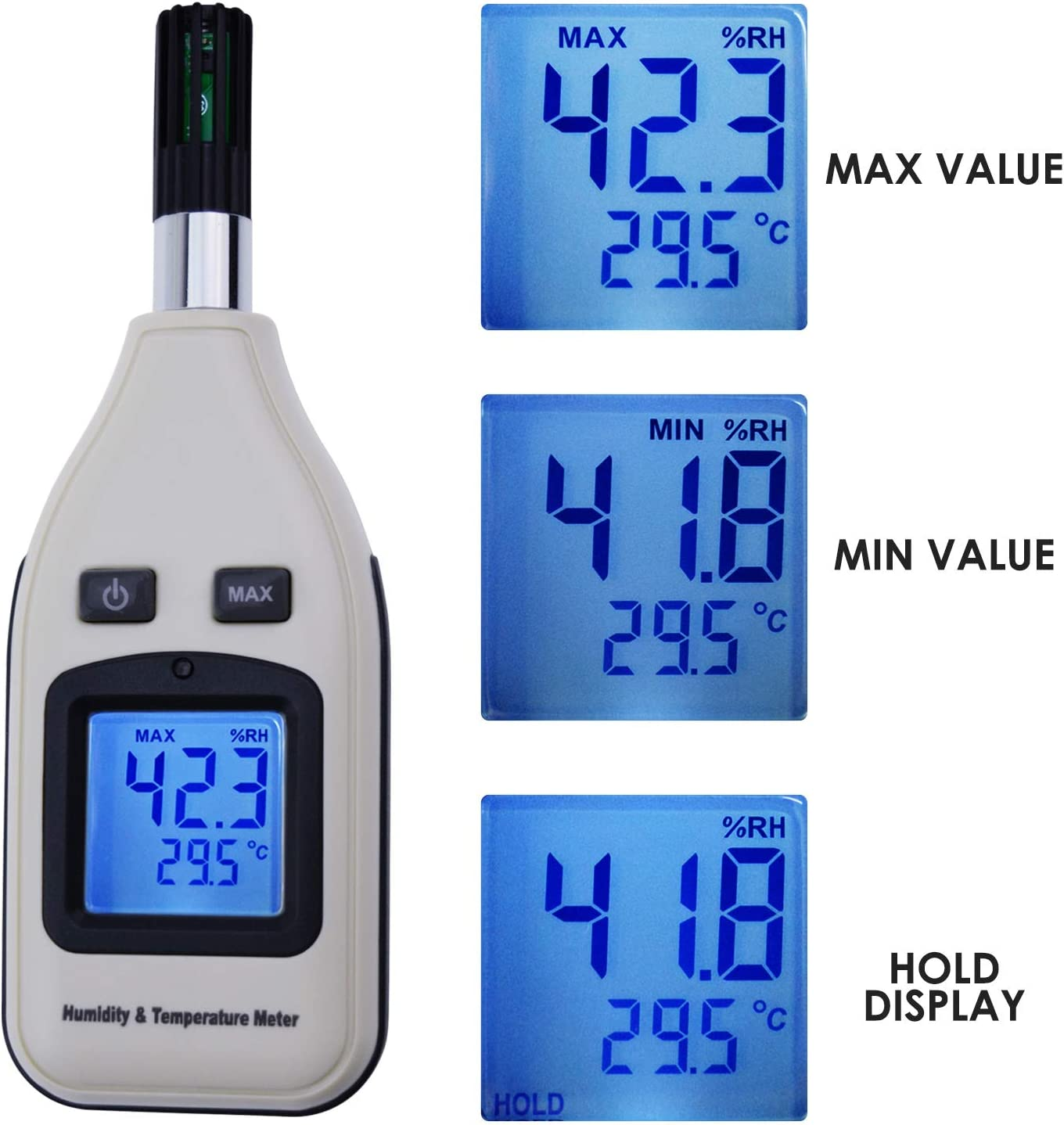 Handheld Digital Humidity & Temperature Meter 0~100% RH/ -30~70&deg;C (-22~158&deg;F) LCD Display Backlight Moisture Thermo Hygrometer Thermometer Small Tester Gauge for Home Kitchen Indoor Outdoor