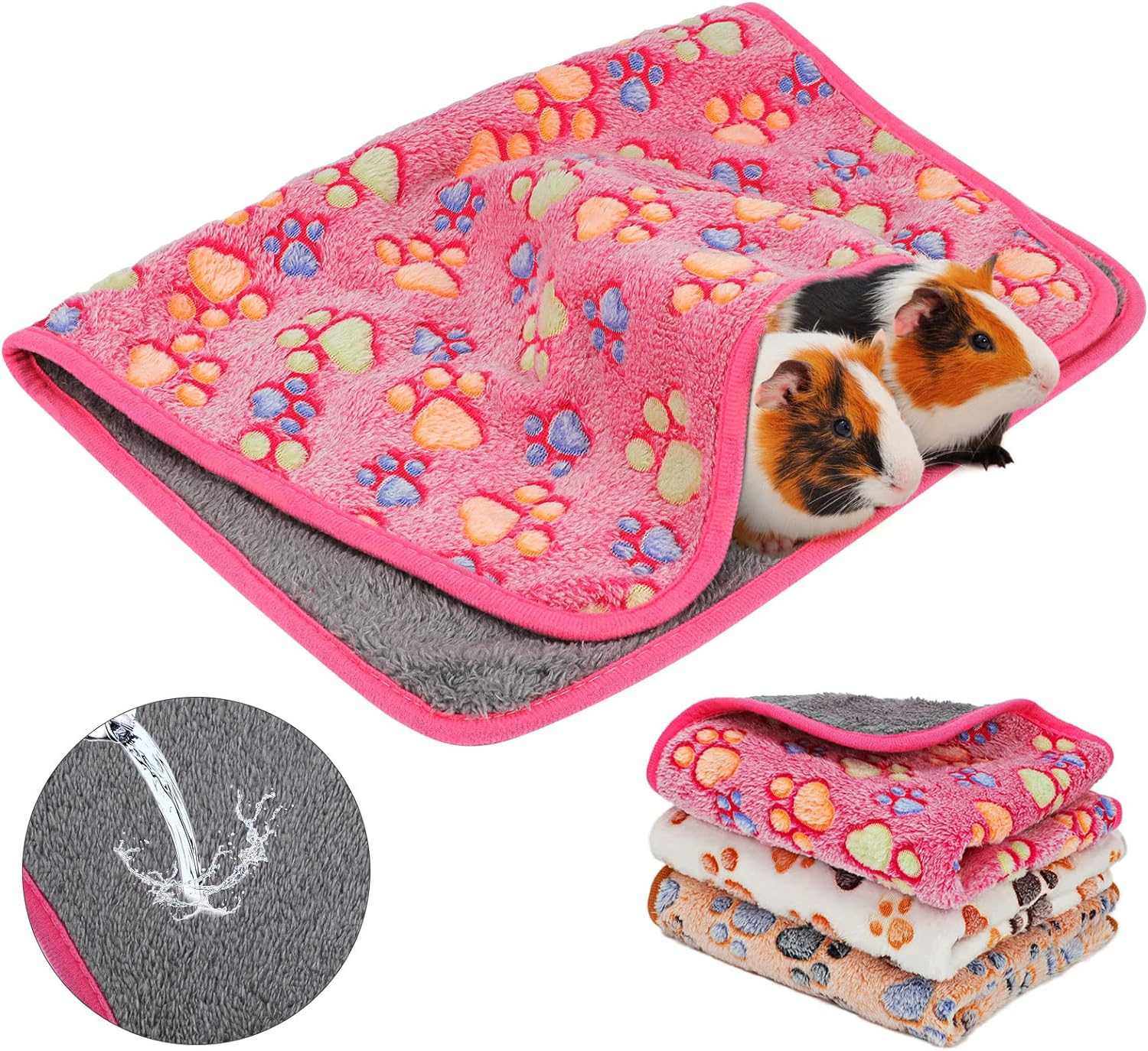 YUEPET Waterproof Guinea Pig Blankets Washable 3 Pack Small Animal Fleece Cage Liners Pet Soft Sleep Mat Pad Cover Warm Flannel Throw for Hamster Guinea Pig Rabbit Chinchilla Hedgehog Ferret 23"&times;16" image number 5
