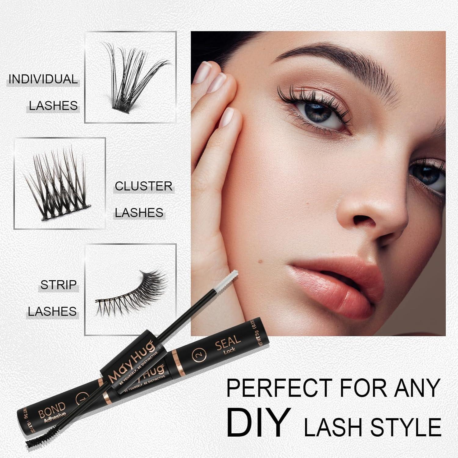 Mayhug Lash Bond and Seal, 2 in 1 Lash Glue Long Lasting Strong Hold, 10Ml Lash Bond and Seal Waterproof Lash Cluster Glue for DIY Lash Clusters, Gentle Lash Glue (Black)