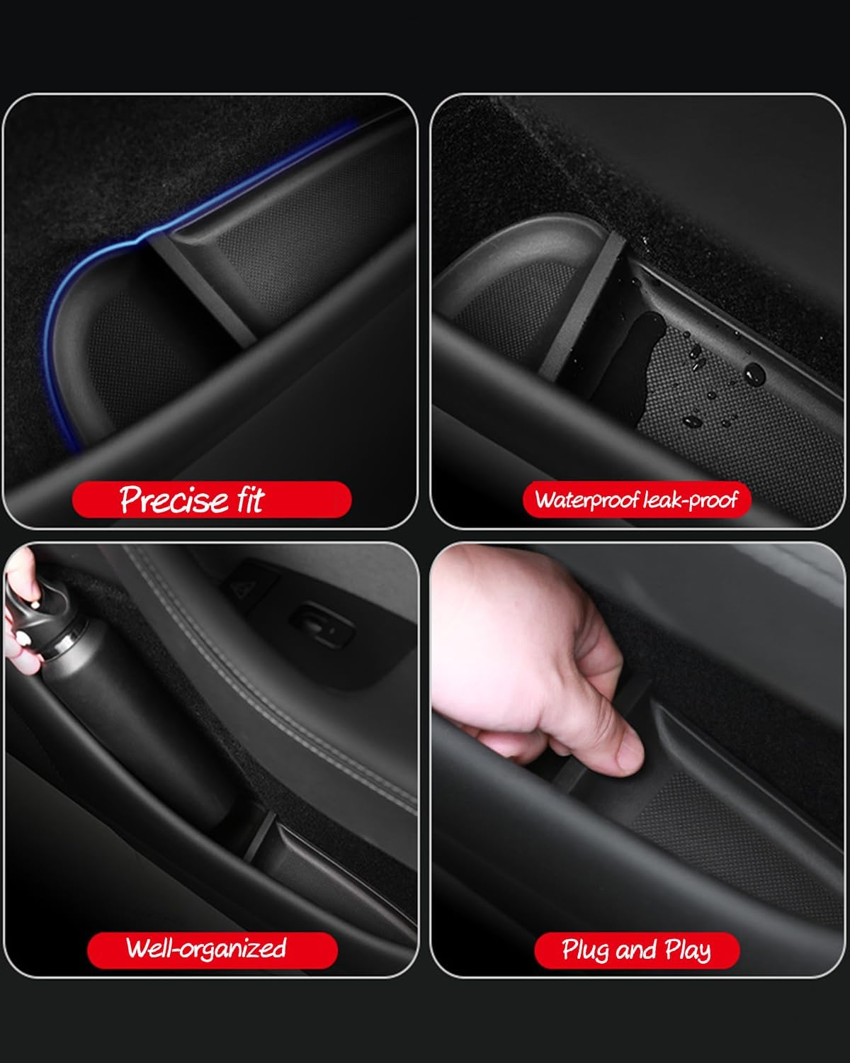 YOKOOHITECH Door Side Pocket Storage Box Liners, 4Pcs TPE Front & Rear Door Pocket Inner Organizer Trays and Cup Holder Pad Compatible with Tesla Model Y Juniper 2025 2026 image number 5