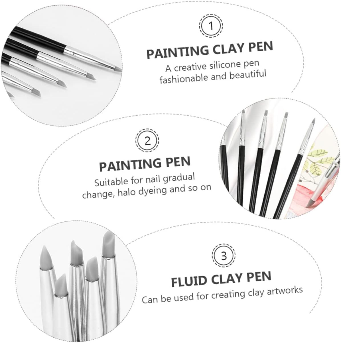 Sewroro 10Pcs Space Silicone Sculpture Pen for Clay Molding Tools Nail Art Pen Professional Painting Tool image number 3