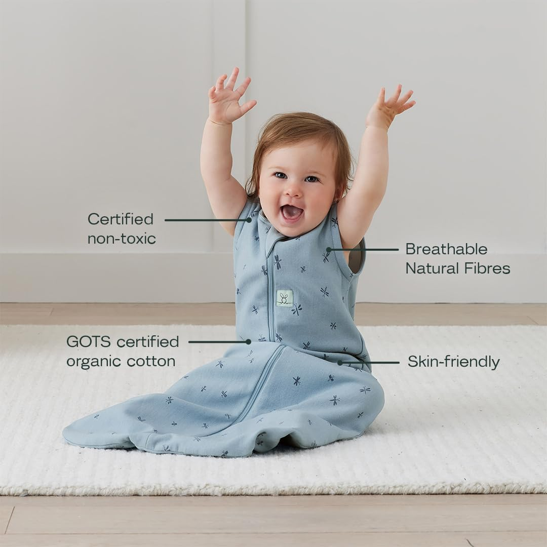 Ergopouch 1.0 TOG Sleeping Bag &ndash; Sleeveless &ndash; 8&ndash;24 Months &ndash; Dragonflies Print &ndash; Organic Jersey Cotton &ndash; Ideal First Sleeping Bag for Arms-Out Sleepers &ndash; Safe & Comfortable Design