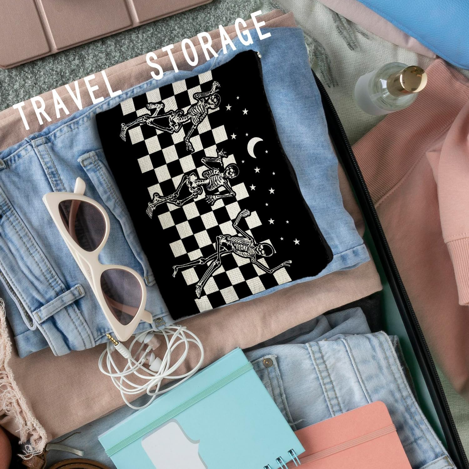 RYYCDOI Makeup Bag Halloween Cosmetic Bag, Gothic Skeleton - Bat - Green image number 3